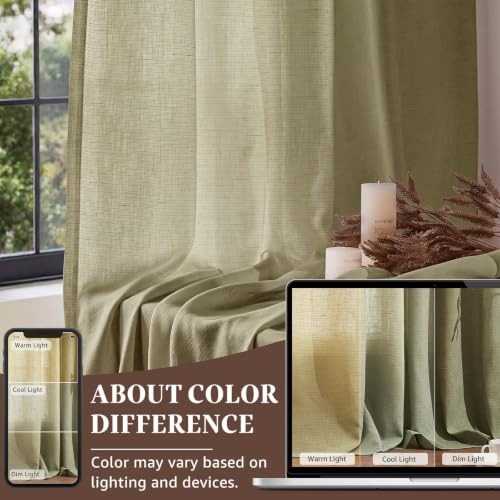 Image of jinchan Linen Curtains Light Filtering Back Tab 50x90 Inch 2 Panels Green