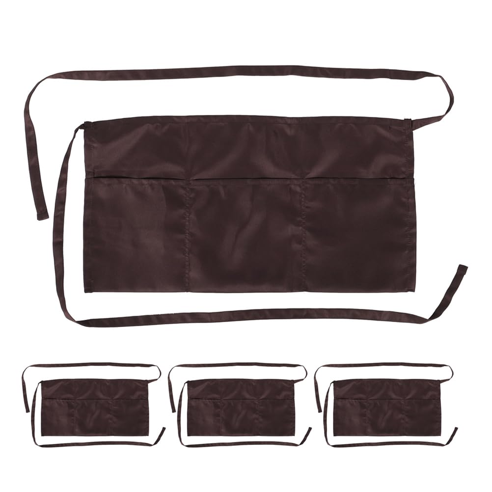 Toyvian Grembiule da Cucina Corto con 3 Tasche 4 Pezzi, Caffè | Poliestere Cotone, Resistente Agli Schizzi D’acqua e Olio, per Bar e Ristorante, per Uomo e Donna
