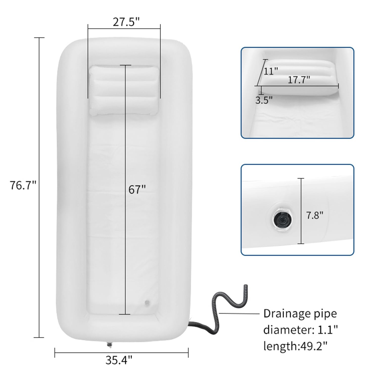 Vasca Da Bagno Gonfiabile,Vasca Per Doccia,Set Doccia Con Vasca Da Bagno Gonfiabile,Sacca Per l'Acqua e Pompa Ad Aria,Adatto a Persone Con Disabilità,Anziani e Pazienti Allettati,Portatile(Bianco)