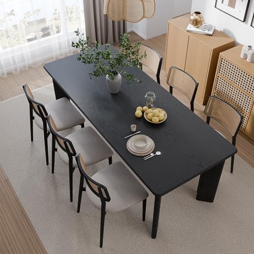 Image of Casaphoria 79 inch Farmhouse Dining Table for 8，Wood Rectangular Living Room Table, Modern Kitchen Table with Sturdy Base & Thickened Tabletop, Easy to Assembly & Clean, Black