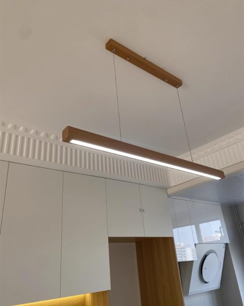 Lámpara Colgante LED de Madera, Lámpara de Techo Lineal Moderna Regulable Iluminación colgante con Control Remoto, Luz Ajustable 3000K-6000K, Altura Regulable, para Comedor, Cocina(Holz,150cm)
