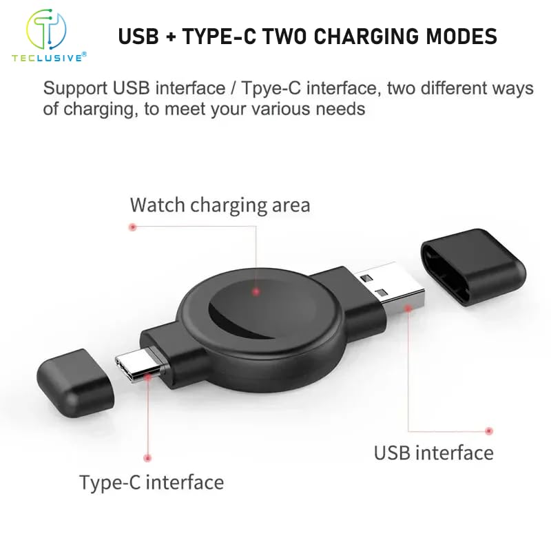 Image of T Teclusive Type C USB Portable Charger Compatible for Galaxy Watch Ultra /Galaxy 7 6 5 4 Classic /Watch 3 | Mini Dual Port USB C Magnetic Travel Charger (White)