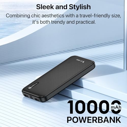Image of 10000mAh Power Bank Portable Slim Design with Dual USB Output Type-C Micro (Input & Output) Lithium Polymer Battery Compatible with iPhone, Samsung, OnePlus & All Smartphones- Black