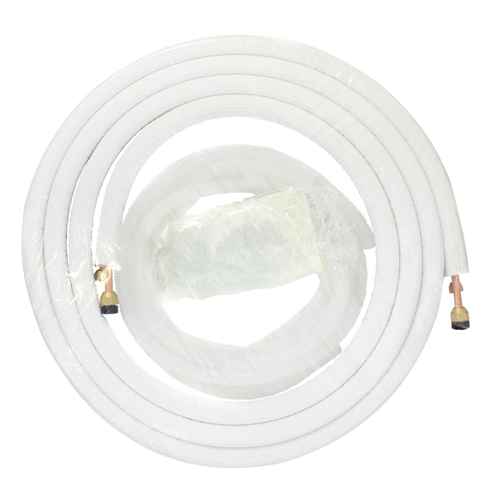 Kit Instalacion Aire Acondicionado Bitubo Tubo de Cobre Aislado Acodado 5 Metros Compresor Unidad Exterior Tuberias Aire Split con Desague y Accesorios de Instalacion (1/4" - 1/2" 5MTS)