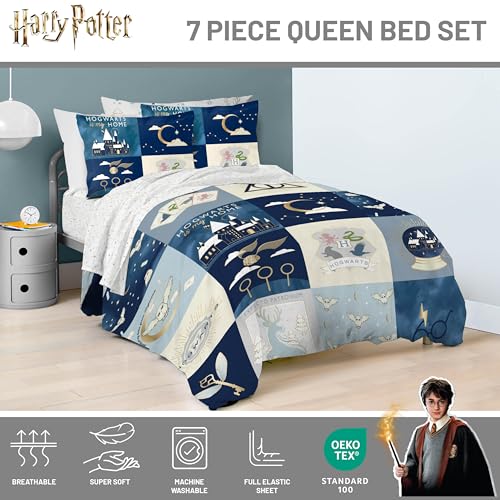 Image of Harry Potter Queen Comforter Set 7 Piece Soft Hogwarts Bedding, Multi
