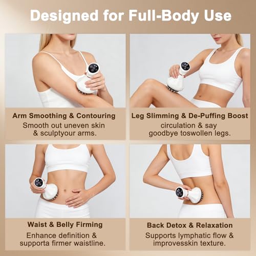 Image of Lymphatic Drainage Massager,5-in-1 Anti Cellulite Massage Tool,Reduce the Appearance of Cellulite & Stretch Marks, Microcurrent, Red Light,Heat & Vibration, Suitable for Full-Body,White
