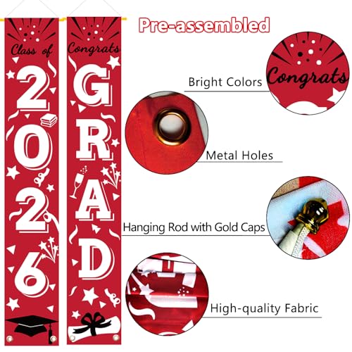 Image of Graduation Porch Banner Class Sign Congrats Grad Hanging Flags High School College University Party Decoration For Front Door Outdoor Red