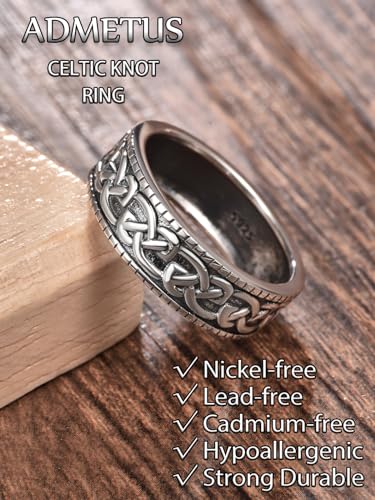ADMETUS 925 Sterling Silver Celtic Knot Ring Wedding Band Rings for Men Celtic Jewelry Gifts for Men Rings Size 5-154