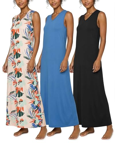 Image of Real Essentials 3 Pack: Women's Soft Tank Nightgown Sleeveless Nightshirt Sleep Dress (Available In Plus Size)