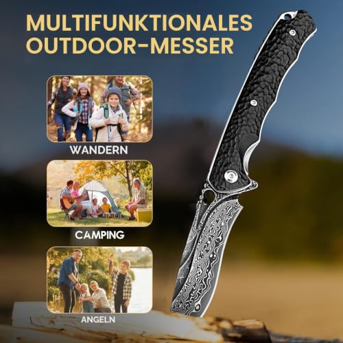 Freelander Damast Taschenmesser, Klappmesser Outdoor mit VG10 Damaststahl – Ansicht 4