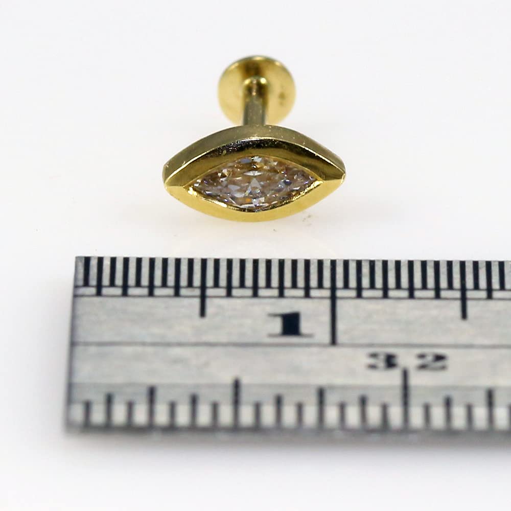 Juego completo de aretes de oro amarillo de 14 quilates con piedra de circonita cúbica marqués – Piercing para labio / cartílago de la oreja – Labret de oro de 14 quilates – Labret de