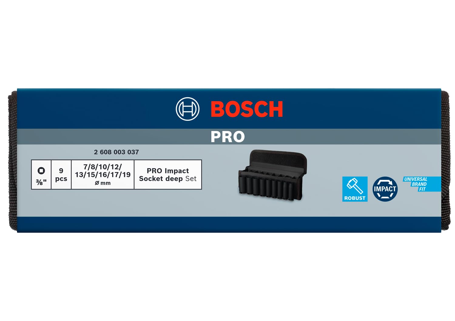 Bosch 9x PRO Impact Steckschlüsselsatz Set, 3/8", tief, 9‑tlg.
