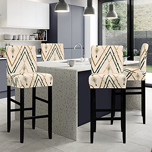 Image of Lellen Bar Stool Chair Covers Set of 4,Jacquard Bar Stool Cover Barstool Covers Slipcovers Stretch Bar Stool Covers with Backs Bar Stool Protector Covers for Kitchen Dining Room Counter Island