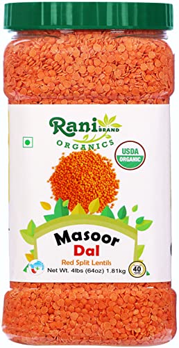 Image of Rani Organic Masoor Dal (Red Split Lentils) 64oz (4lbs) 1.81kg Bulk PET Jar ~ All Natural | Vegan | Gluten Friendly | NON-GMO | Indian Origin | USDA Certified Organic