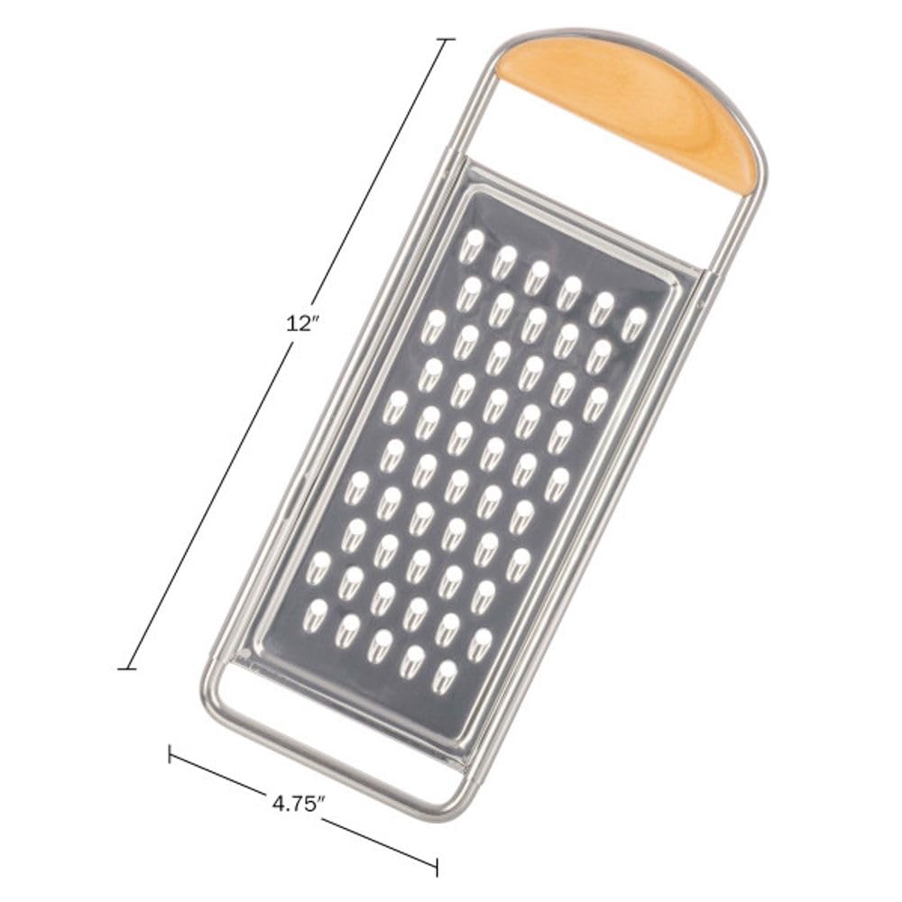 Kings County Tools Käsereibe, handgehalten, flache Lebensmittelreibe, 30,5 x 11,4 cm | Grober Aktenvernichter aus Edelstahl mit Kirschholzgriff für mittelharten Käse, italienische Küchenhelfer
