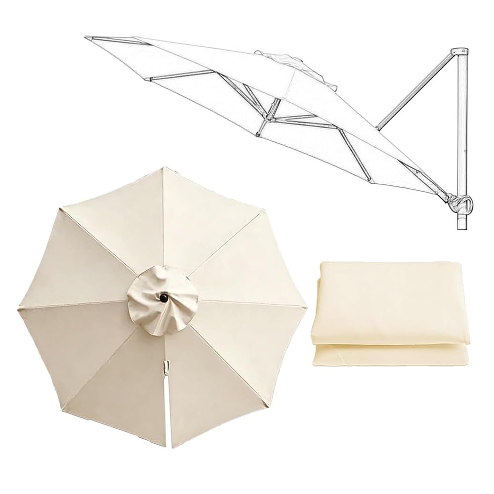 Rond Tissu De Remplacement pour Parasol Déporté Toile De Rechange pour Parasol 300cm/350cm Auvent De Rechange pour Parasol 8 Baleines(Beige,3.5m(11.5ft))