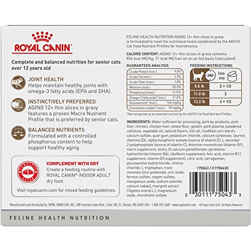Image of ROYAL CANIN Feline Health Nutrition Aging 12+ Senior Thin Slices in Gravy Cat Food, 3 oz (Pack of 6)