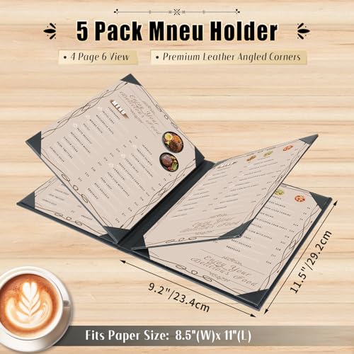 restaurant menu covers holders 8534 x 1134  pack of 5 synthetic leather 6 view menu holder covers book style with angled corners black for wine list 5 6 view 8534 x 1134