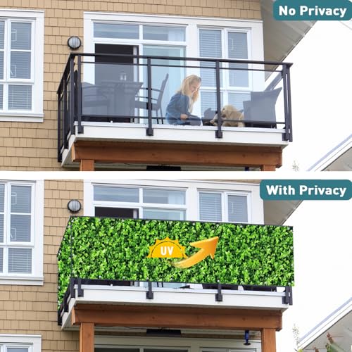 Image of Shade&Beyond Customized 3FT X 10FT Privacy Fence Screen 450 GSM PVC Printed Privacy Fence with Zip Ties for Courtyards, Pools, Balconies-Green Leaves