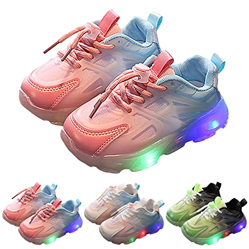 Kids Toddler LED Shoes Boys Girls Athletic Wear 𝐑esistant Running Shoes Lace up Air Cushion Wedge Sneakers (Pink, 9 Toddler)