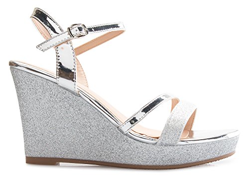 Olivia K Women's Sexy Strappy Platform Wedge Glitter Sandals2