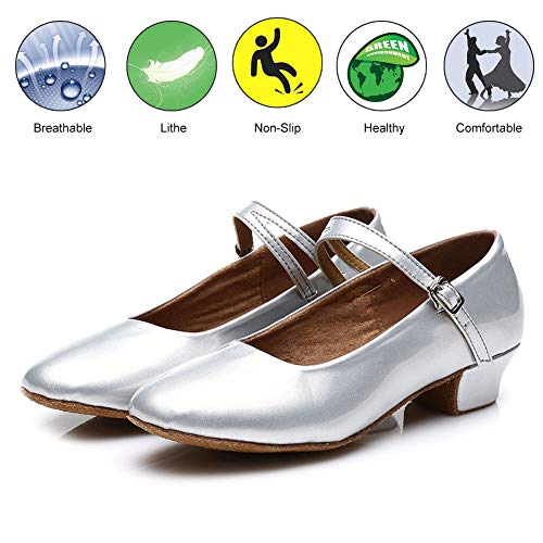 DKZSYIM Girls&Women's Leather Latin Dance Shoes Ballroom Performance Shoes,Style 2073