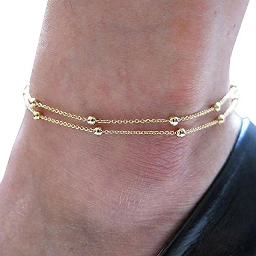 Fulltime(TM) - Cadena doble tobillera, color dorado, para mujer. Pulsera de pie para la playa