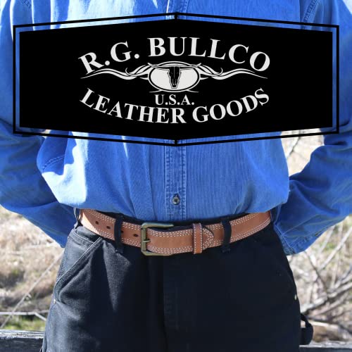 R.G. BULLCO Men's 1-1/2" Genuine Premium Real Full Grain Tan Leather Belt with Triple Stitch Edge Trim - Style-1132