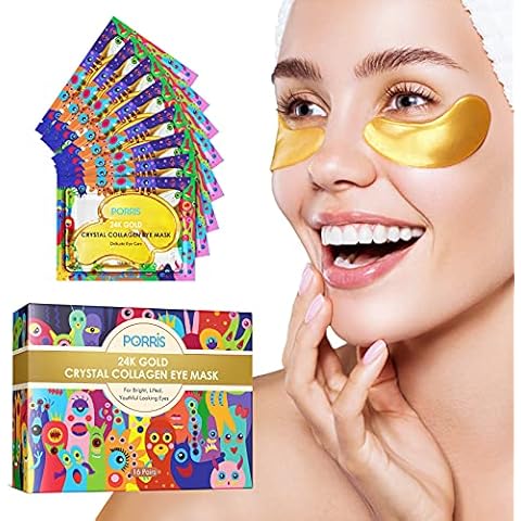 24K Gold Eye Treatment Mask Under Eye Patches,Eye Gel Anti-aging Anti-wrinkle Moisturizing Mask for Puffy Eyes,Dark Circles,Under Eye Wrinkles,Hydrating,Remove Eye Bags-16 Pairs Cover