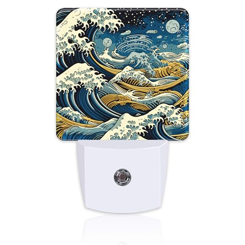 Image of Blue Ocean Waves Night Light for Kids, Rough Sea Waves Night Light Plug in with Dusk to Dawn Sensor, 0.5w Energy Saving Sleep Friendly Nightlight for Hallway Stairway Kitchen Bedroom