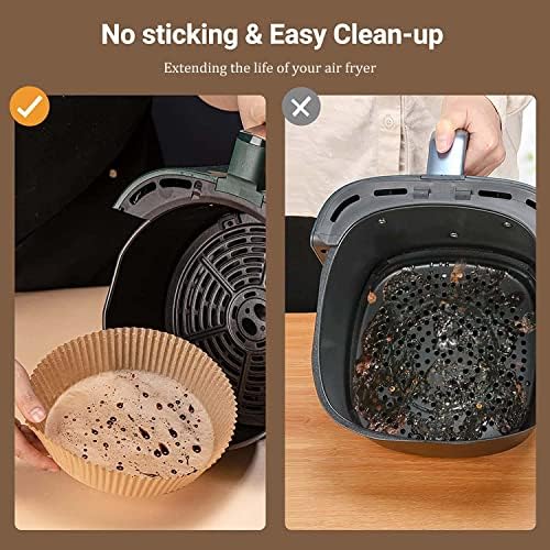 Puricon Air Fryer Liners, 100Pcs Air Fryer Paper Liners Non-stick Disposable Parchment Paper 6.3 inch/16cm for Air Fryer Oil-Proof Water-Proof Food Grade Baking Parchment for Baking Roasting Microwave