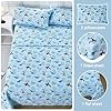 Viviland 4 Pieces Boys Blue Ocean Full Sheet Set - Soft Microfiber Fitted Flat Sheets & Pillowcases - Blue Ocean Whales, Sea Turtles, Marine Organisms Bedding Sets - for Kids & Toddlers #1