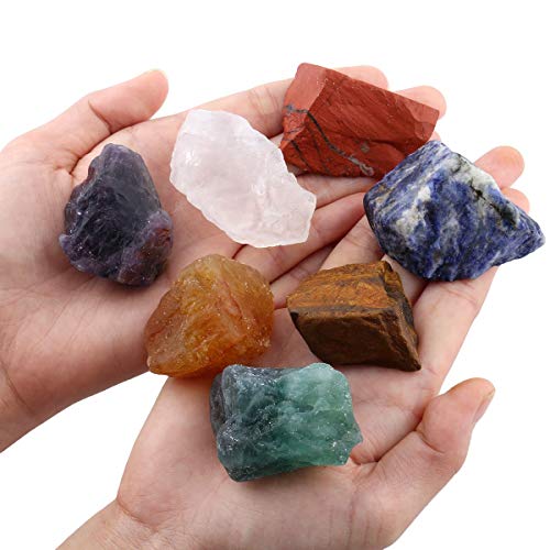 SUNYIK 7 Chakra Stones Set,Natural Rough Raw Stone for Tumbling,Cabbing,Crystal Healing Kits
