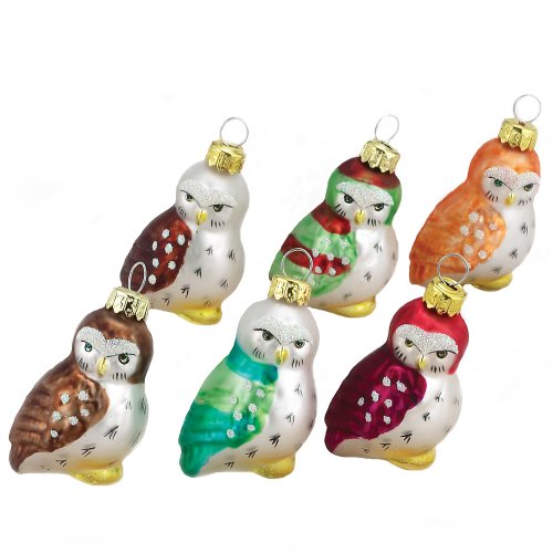 Kurt Adler 1.96-Inch Glass Owl Ornaments, 6-Piece Set