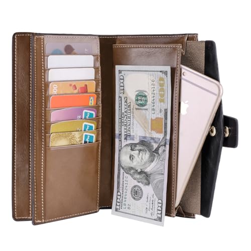 Image of Itslife Women's RFID Blocking Large Capacity Luxury Wax Genuine Leather Clutch Wallet Ladies Card holder