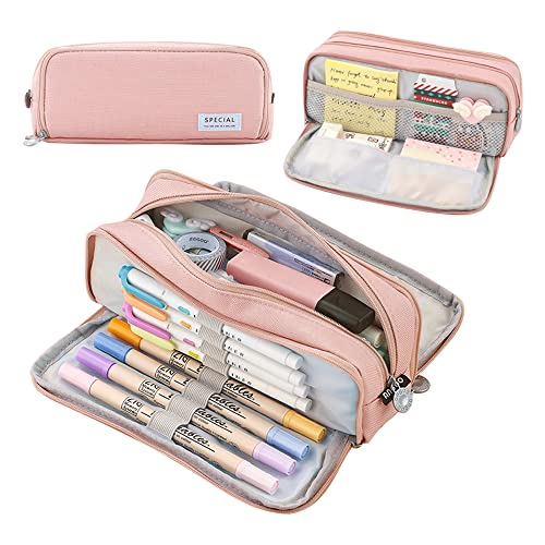 Qican Estojo para lápis Grande capacidade Bolsa para lápis Bolso com zíper para escola Armazenamento doméstico Bolso multicamadas Organizador de escritório Presente para homens, mulheres, criança