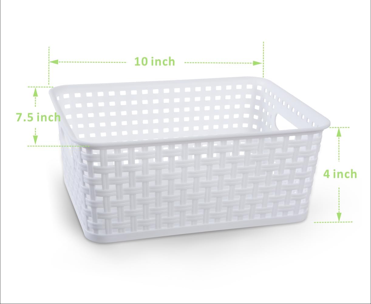 White Plastic Woven Storage Baskets, 6-Pack Weave Basket Organizer for Kitchen Office Bathroom - Image 2