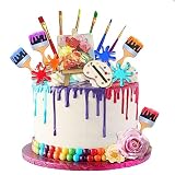 UFORMSKY 18pcs Art Painting Cake Toppers Paint Brush Cupcake Decorations with Flowers Canvases Artboard Palette for Kids Artist Themed Cake Decor Birthday Party Supplies