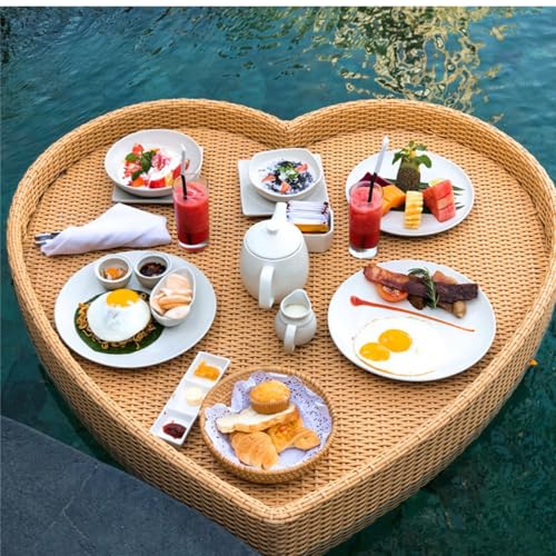 Swimming Pool Floating Tray Table, Water Surface Floating Drink Holder, Multifunction Breakfast Tray on The Water, Outdoor Water Play Fruit Food Plate,Apricot