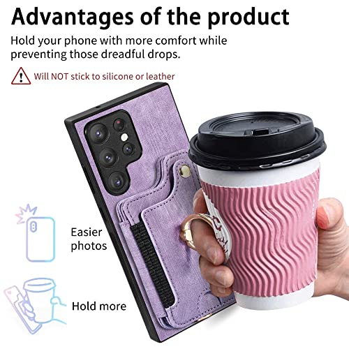 Funda para Galaxy A14 5G con tarjetero y anillo magnético morada 6