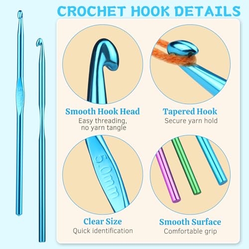 Image of UzecPk 12Pcs 5mm Crochet Hooks Aluminum Ergonomic Handle Crochet Hook Set Metal Crochet Needles Bulk for Arthritic Hands Crocheting Yarn