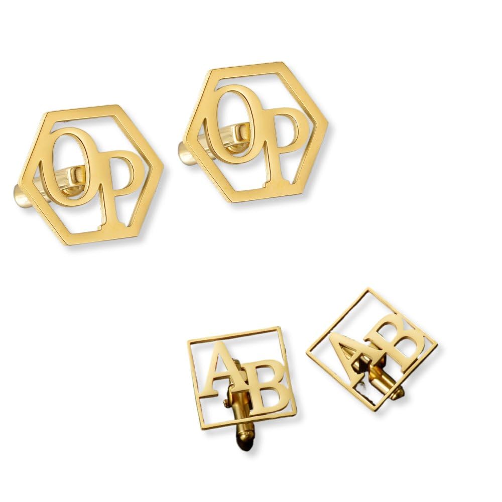 CEDNXOER Gemelos personalizados con nombre personalizado para hombre, iniciales personalizadas, botones, letras, cuadrados, joyas, regalos de boda, accesorios