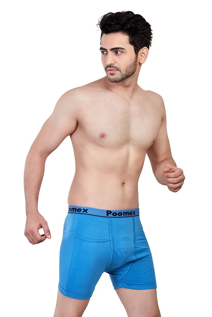 poomex Men's Cotton Pocket Trunks - Pack of 3 (Multicolor & Assorted) Outer Elastic Waistband with Double Side Pockets #-picture-21