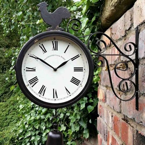 Horloge à Quartz Silencieuse Double Face Rétro avec Fleuron d'Oiseau en Fer - 7