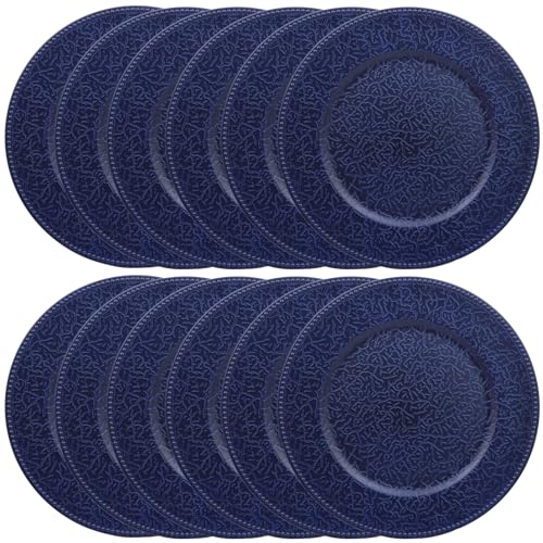 SforGUVA Navy Blue Chargers for Dinner Plates with Beaded Rims Set of 12 Plastic Bulk Wedding Charger Plates for Thanksgiving Christmas Holiday Party Table Setting.