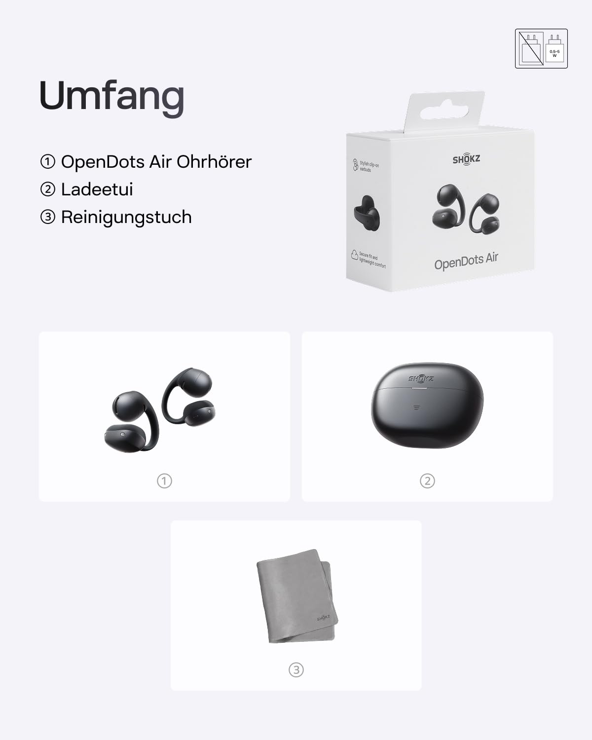 SHOKZ OpenDots Air Open-Ear-Kopfhörer mit Clip-on, ultraleichten 6,3 g, sicherer Passform, Deep Bass, 36 Std. Wiedergabezeit, Bluetooth 6.1, klare Anrufe bei Arbeit und Sport, IP55, Schwarz