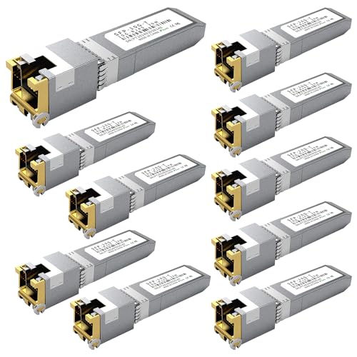 10PCS 10GBASE-T SFP+ RJ45 Copper Transceiver Module, Multi-Rate 1.25G/2.5G/5G/10G up to 30m - Compatible with TP-Link, Cisco SFP-10G-T-S, Ubiquiti UF-RJ45-10G, Netgear, Broadcom, Mikrotik and More