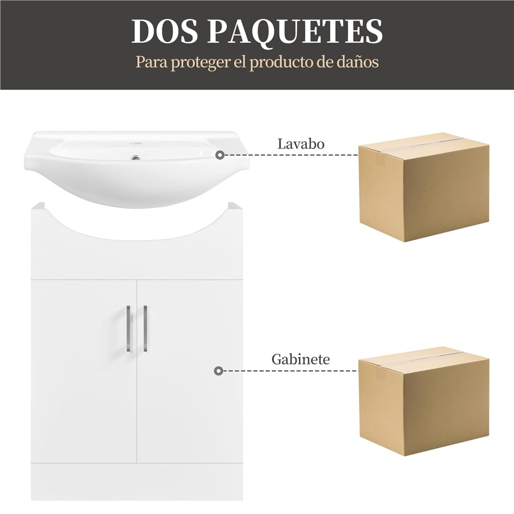 Yaheetech Mueble de Baño con Lavabo Cerámico con 2 Puertas | Armario Bajo Lavabo para Lavabo 61x43,5x84 cm Blanco
