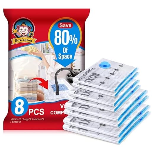 BoxLegend Premium Vacuum Storage Bags Thicker Type 8 Pack (2 Jumbo, 2 Large, 2 Medium, 2 Smaller) 80% More Space Saver Bags for Clothes, Blankets, Pillows