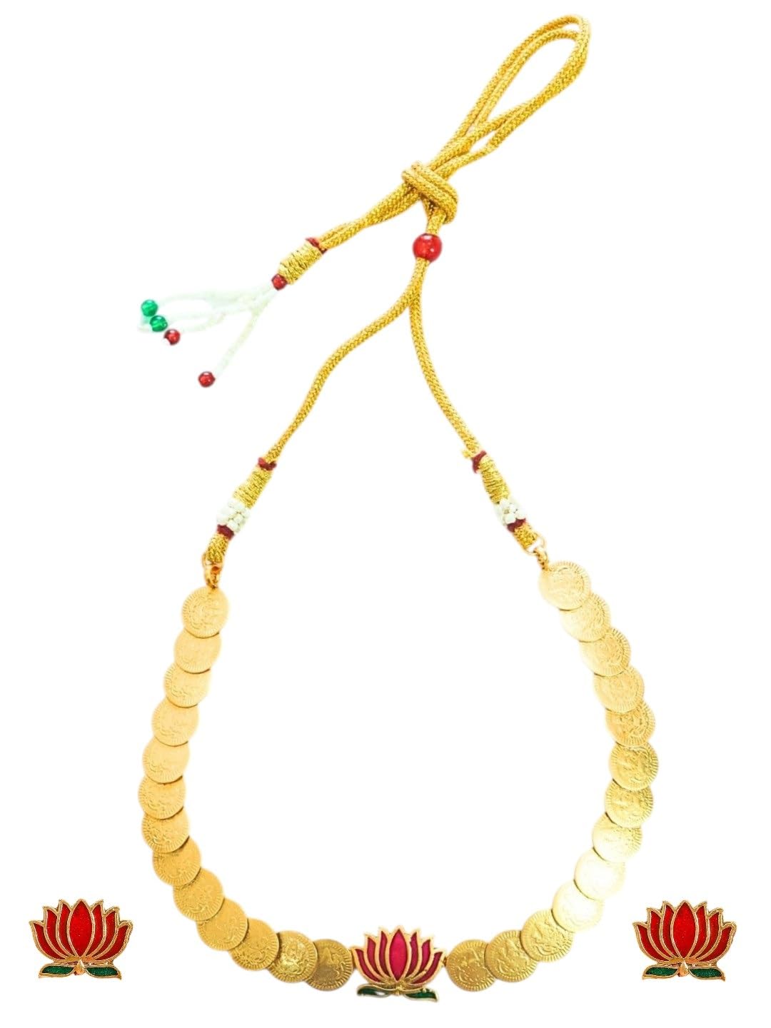 oomph Jewellery Traditional Gold Laxmi Coin Choker Necklace Set with Lotus Design - Kasumalai Style Temple Jewellery - for Women & Girls Stylish Latest - JRSET216_Z-picture-11